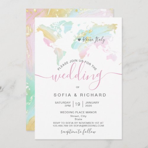 Destination Wedding World Map Pastel Invitation