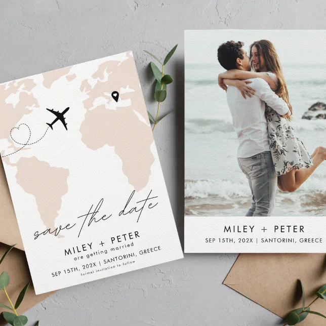 Destination Wedding World Map Photo Save The Date | Zazzle