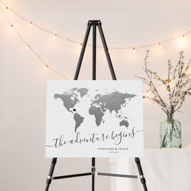 Destination Wedding World Map Signature Board (In Situ (Stand))