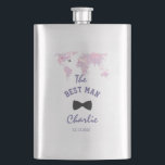 Destination Wedding World Map The BEST MAN Flask<br><div class="desc">Destination Wedding Travel Watercolor World Map card design! It is perfect for the wedding of any couple who loves to travel,  or anyone having a destination wedding. Use Customize tool to add your info. For more,  visit my Destination Wedding Travel World Map collection.</div>