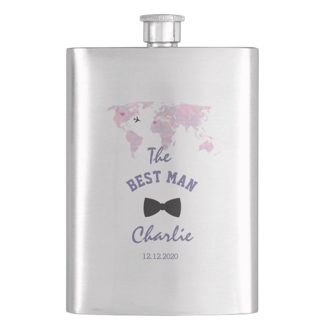 Destination Wedding World Map The BEST MAN Flask (Front)
