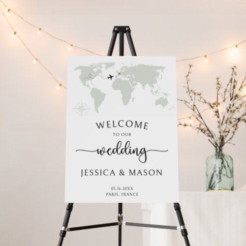 Destination wedding world map welcome sign board