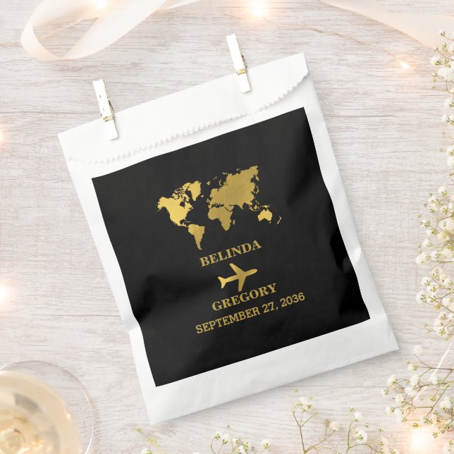 Destination Wedding World Passport Black Gold Favor Bag (Clipped)