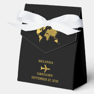 Destination Wedding World Passport Black Gold Favor Boxes