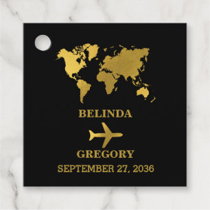 Destination Wedding World Passport Black Gold Favor Tags
