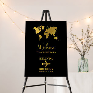 Destination Wedding World Passport Black Gold Foam Board