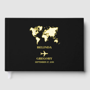 Destination Wedding World Passport Black Gold Foil Guest Book