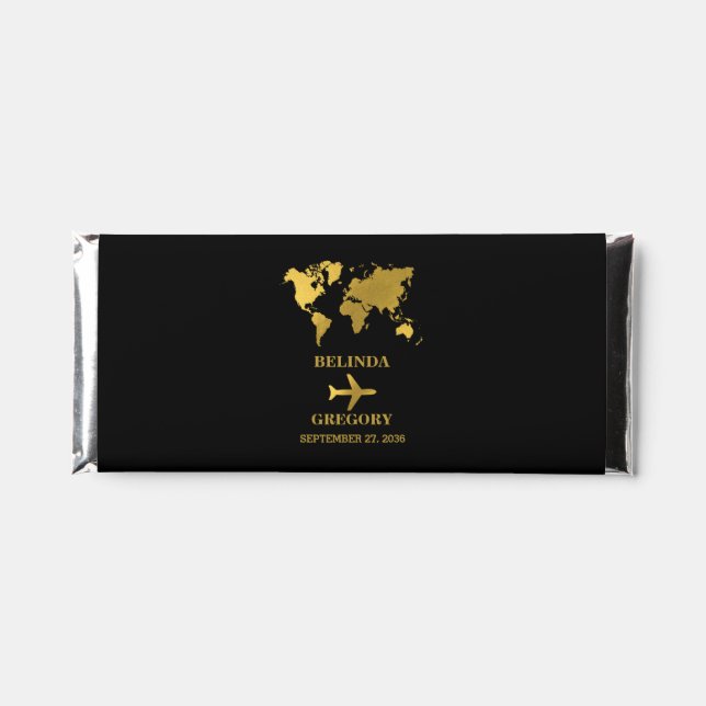Destination Wedding World Passport Black Gold Hershey Bar Favors (Front)