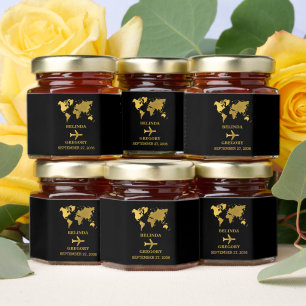Destination Wedding World Passport Black Gold Honey Jar Favors