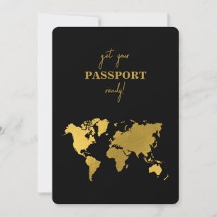 Destination Wedding World Passport Black Gold Invitation