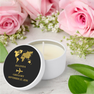 Destination Wedding World Passport Black Gold Mini Candle Favors