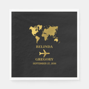 Destination Wedding World Passport Black Gold Napkins
