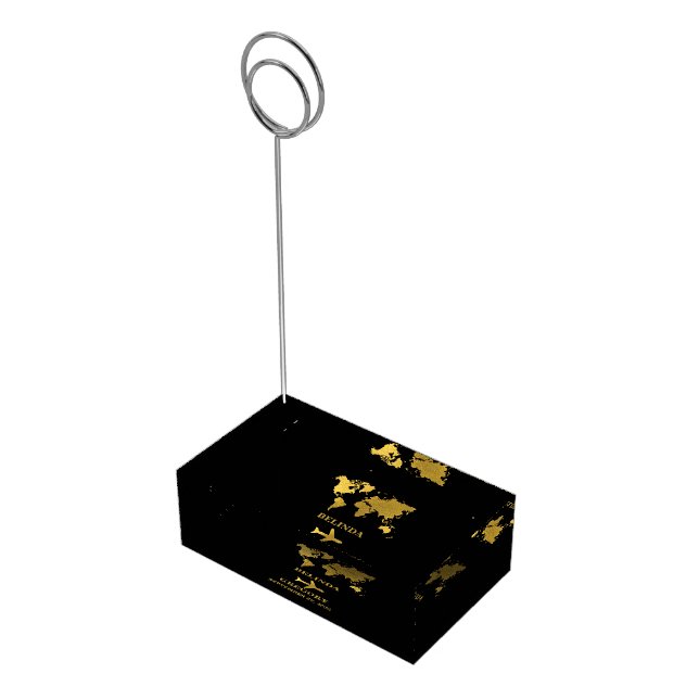 Destination Wedding World Passport Black Gold Place Card Holder (Corner)