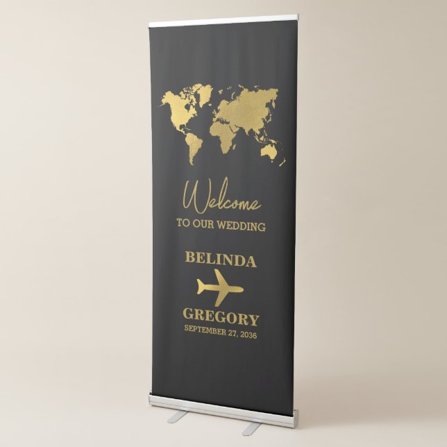 Destination Wedding World Passport Black Gold Retractable Banner (3/4)