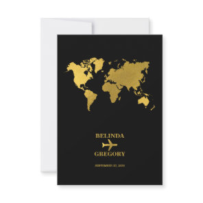 Destination Wedding World Passport Black Gold RSVP Card