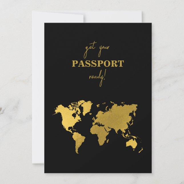 Destination Wedding World Passport Black Gold Save The Date (Front)