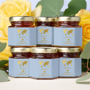 Destination Wedding World Passport Blue Gold Honey Jar Favors