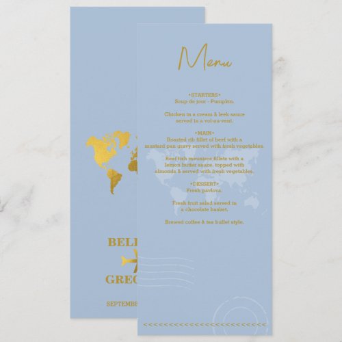 Destination Wedding World Passport Blue Gold Menu