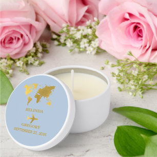 Destination Wedding World Passport Blue Gold Mini Candle Favors
