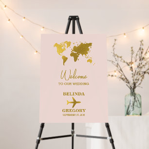 Destination Wedding World Passport Blush Pink Gold Foam Board