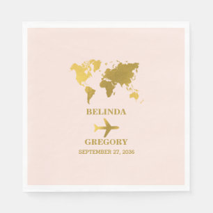 Destination Wedding World Passport Blush Pink Gold Napkins