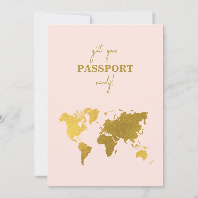Destination Wedding World Passport Blush Pink Gold Save The Date (Front)
