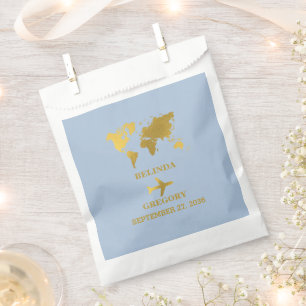 Destination Wedding World Passport Dusty Blue Gold Favor Bag