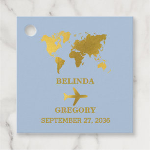 Destination Wedding World Passport Dusty Blue Gold Favor Tags