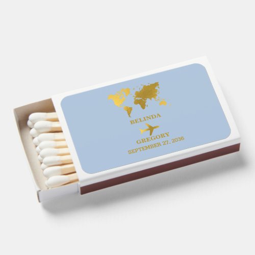 Destination Wedding World Passport Dusty Blue Gold Matchboxes