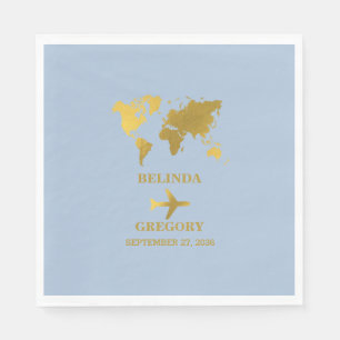 Destination Wedding World Passport Dusty Blue Gold Napkins