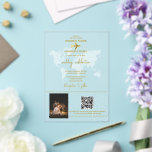 Destination Wedding World Passport Gold Clear Acrylic Invitations<br><div class="desc">A gold destination wedding passport design with gold world map, airplane and travel elements. This design is ideal for all Spring, Summer, Fall and Winter destination weddings. An elegant gold wedding travel design with passport layout, world map and custom couple photo. A modern destination wedding invitation design with elegant elements....</div>