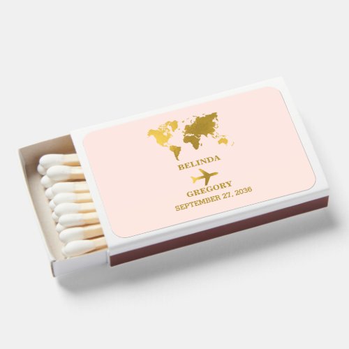 Destination Wedding World Passport Pink Gold Matchboxes