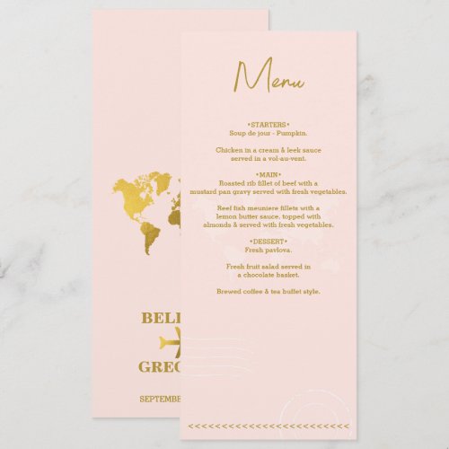 Destination Wedding World Passport Pink Gold Menu