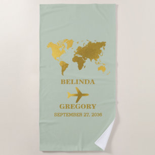 Destination Wedding World Passport Sage Green Gold Beach Towel