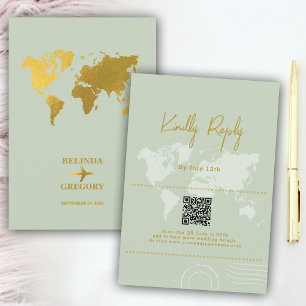 Destination Wedding World Passport Sage Green Gold Enclosure Card