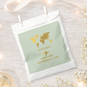 Destination Wedding World Passport Sage Green Gold Favor Bag