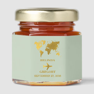 Destination Wedding World Passport Sage Green Gold Honey Jar Favors