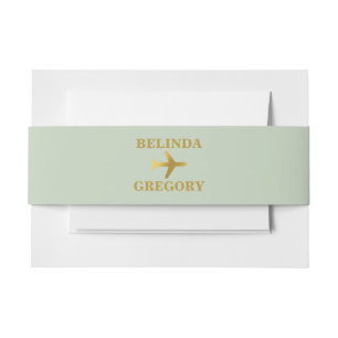 Destination Wedding World Passport Sage Green Gold Invitation Belly Band
