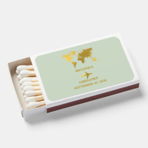 Destination Wedding World Passport Sage Green Gold Matchboxes