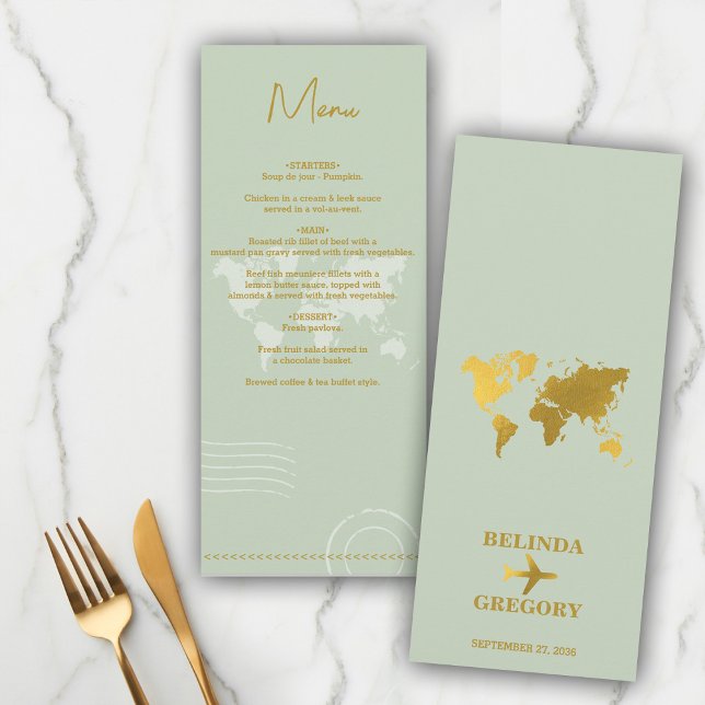 Destination Wedding World Passport Sage Green Gold Menu (Destination Wedding World Passport Sage Green Gold Menu)