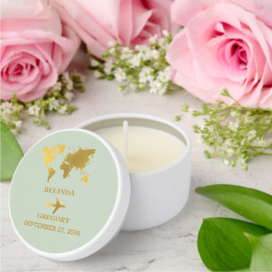 Destination Wedding World Passport Sage Green Gold Mini Candle Favors