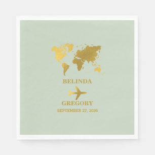 Destination Wedding World Passport Sage Green Gold Napkins