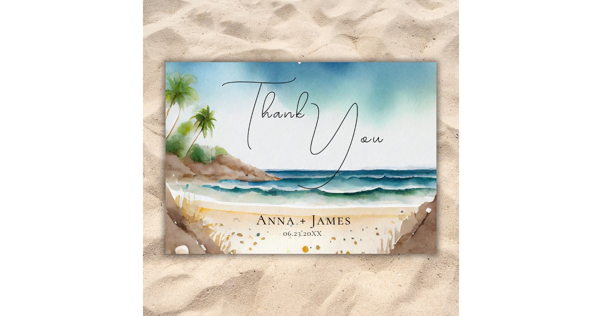 Destination Weeding Summer Beach Watercolor Thank You Card | Zazzle
