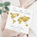 Destination World Map movable hearts Save The Date<br><div class="desc">Ideal "Save the Date" modern card for your destination wedding. Faux gold foil map of the World. Place the heart wherever you want</div>