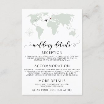 Destination world map wedding details photo Card Zazzle