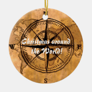 Destinations - Compass Rose and World Map Ceramic Ornament