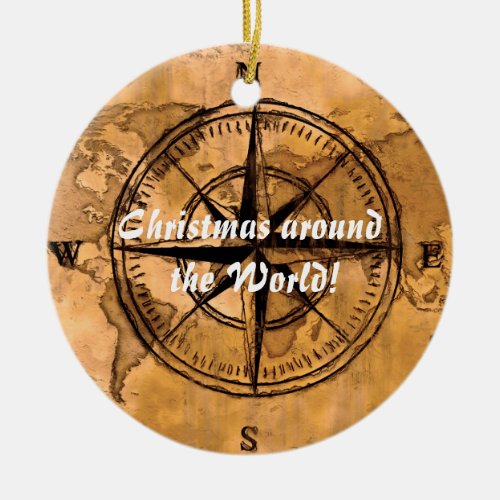 Destinations _ Compass Rose and World Map Ceramic Ornament