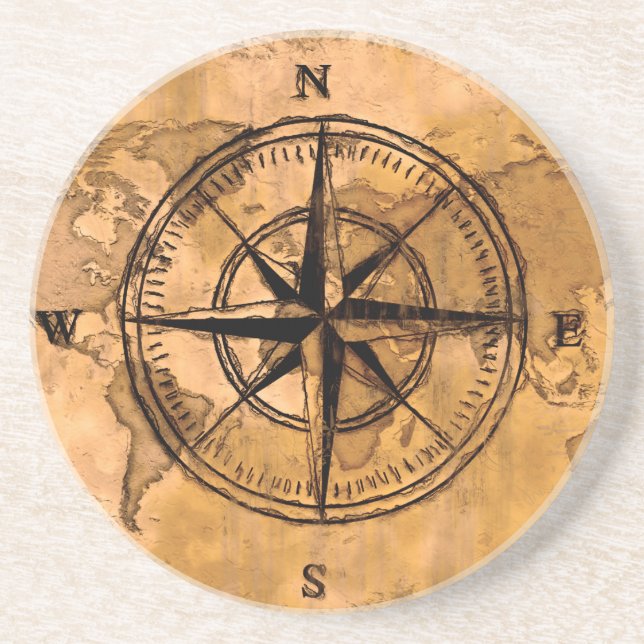 Destinations - Compass Rose and World Map Coaster (Front)