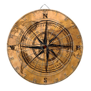 Destinations - Compass Rose and World Map Dart Board