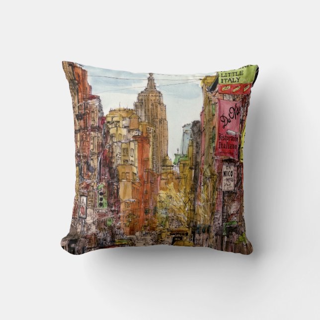 Destinations | New York City View of Little Italy Throw Pillow (Front)